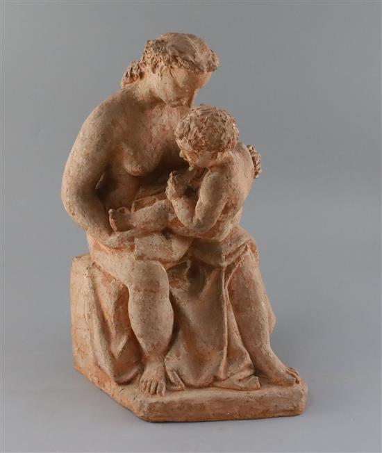 Attributed to Karin Jonzen (1914-1998). A terracotta group of a mother and child, H.15in.